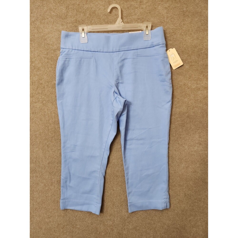 St Johns Bay Mid Rise Capri Pants Women 12 Petite Blue Slimming Stretch NEW